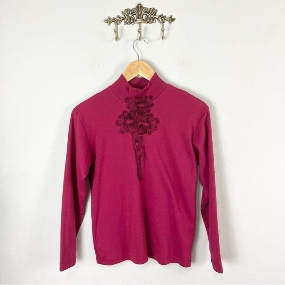 Vintage Adolfo Sport Burgundy Red 3D Ribbon Flower Mock Shirt Size Small‎ - Picture 3 of 13